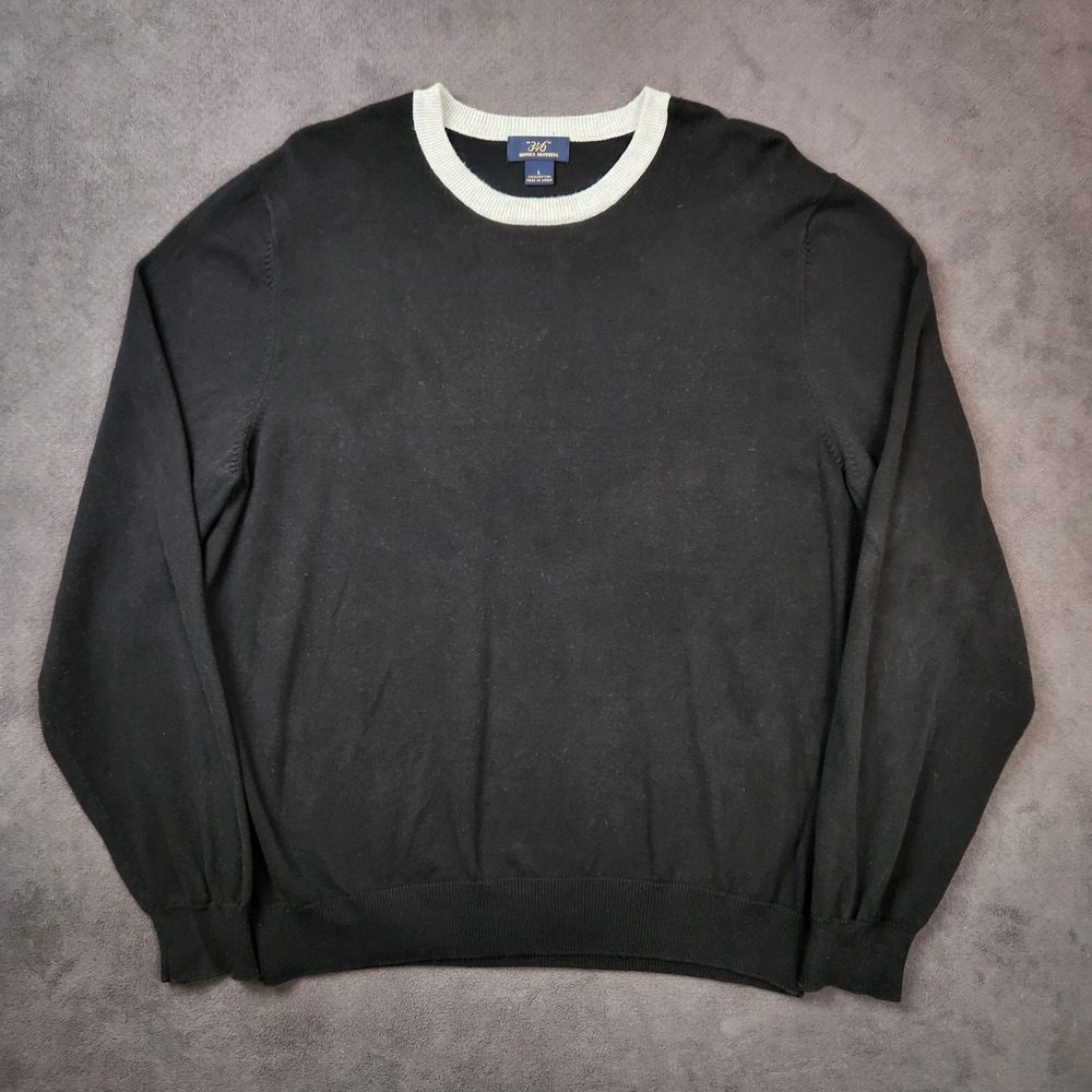 Brooks Brothers 346 Sweater Men Large Black Cotton Crew Neck Classic Lightweight